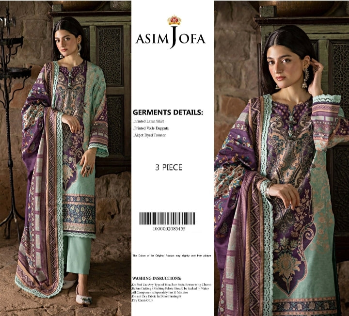 Elegant Mint & Plum Digital Printed 3-Piece Unstitched Lawn Suit
