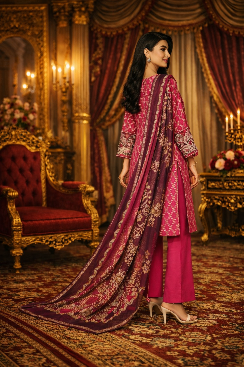 Nishat Linen Unstitched 3-Piece Digital Printed Lawn Suit – Magenta