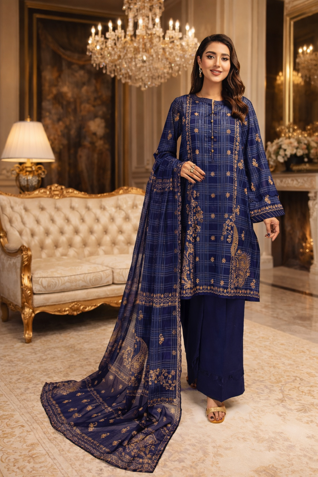 Nishat Unstitched 3-Piece Navy Blue Digital Printed Lawn Suit (42201356-R)